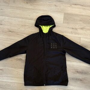 Dutch Bros Black Raincoat with Neon Green Interior